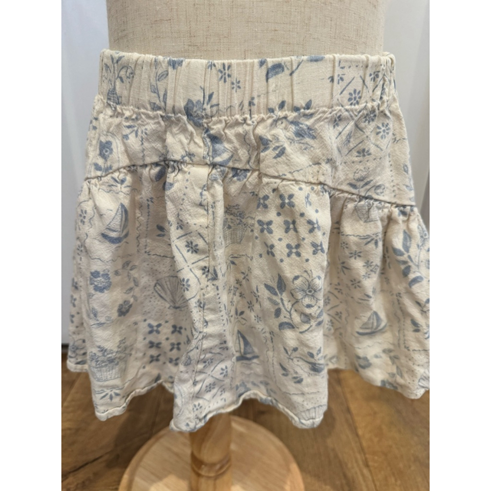 Rylee and Cru Girls Skirt Size 6-7Y Beige Blue Sailboat Print